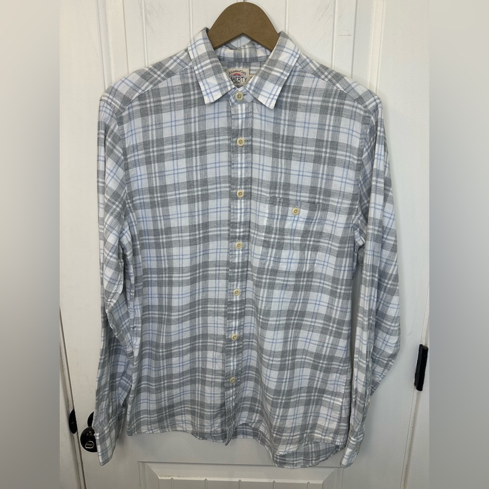 Faherty Women's Gray Blue Plaid Organic Cotton Button Up Shirt M